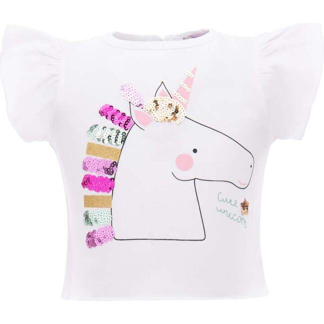 Cool Unicorn Ruffle T-Shirt, White - Tees - 1