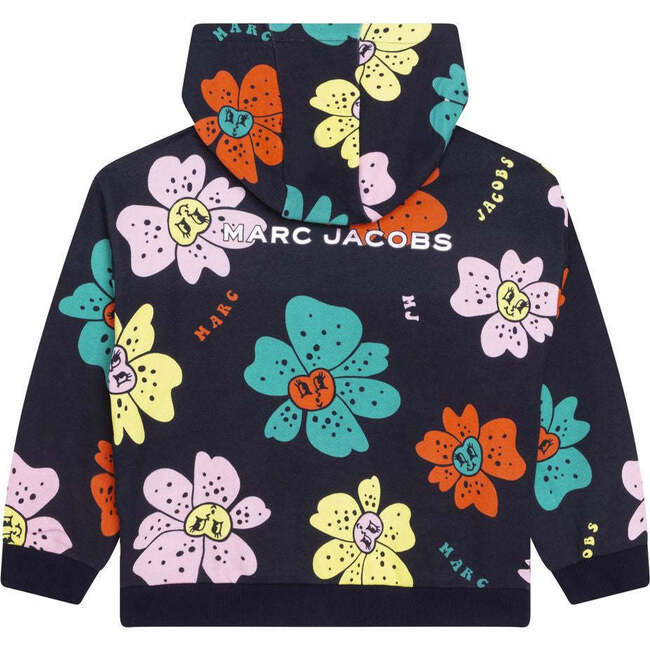 Floral Logo Zip Up Hoodie, Navy - Sweatshirts - 3