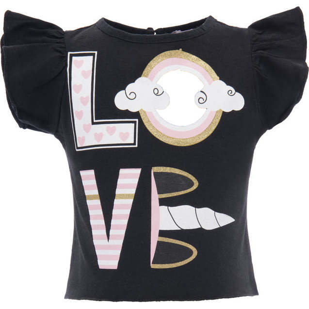 Unicorn Love Graphic T-Shirt, Black - Tees - 1