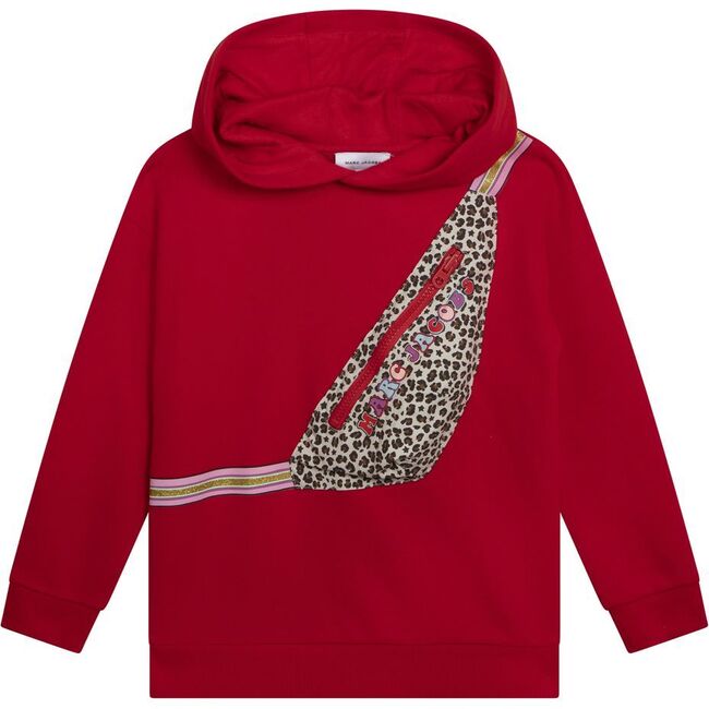 Leopard Logo Pouch Hoodie, Red - Sweatshirts - 1