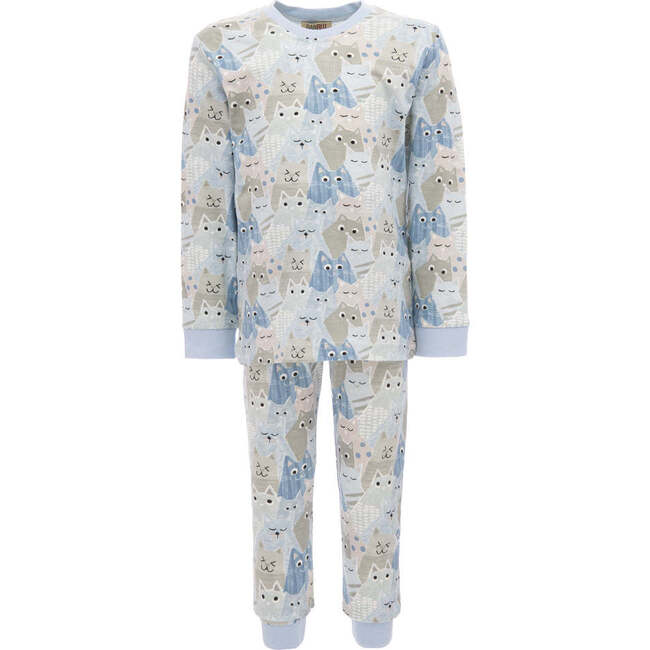 Allover Cat Print PJ Set, Blue