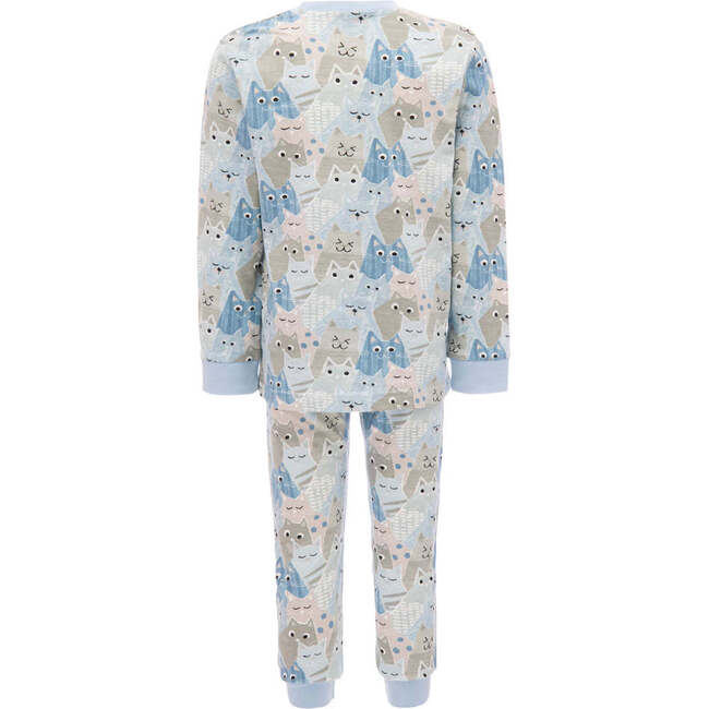 Allover Cat Print PJ Set, Blue - Pajamas - 2