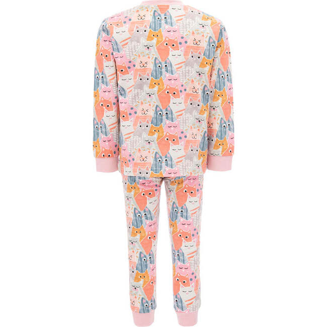 Allover Cat Print PJ Set, Pink - Pajamas - 2