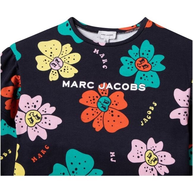 Logo Floral Ruffle Sweater, Navy - Sweatshirts - 2