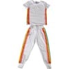 White Rainbow Sequin Jogger Set, White - Mixed Apparel Set - 1 - thumbnail