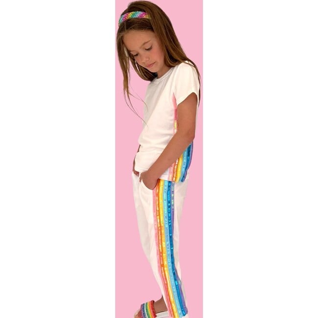 White Rainbow Sequin Jogger Set, White - Mixed Apparel Set - 2