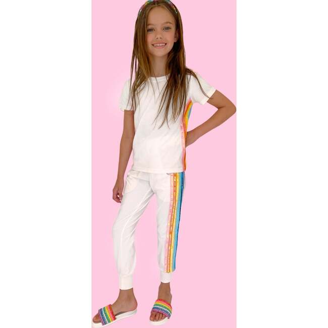 White Rainbow Sequin Jogger Set, White - Mixed Apparel Set - 3