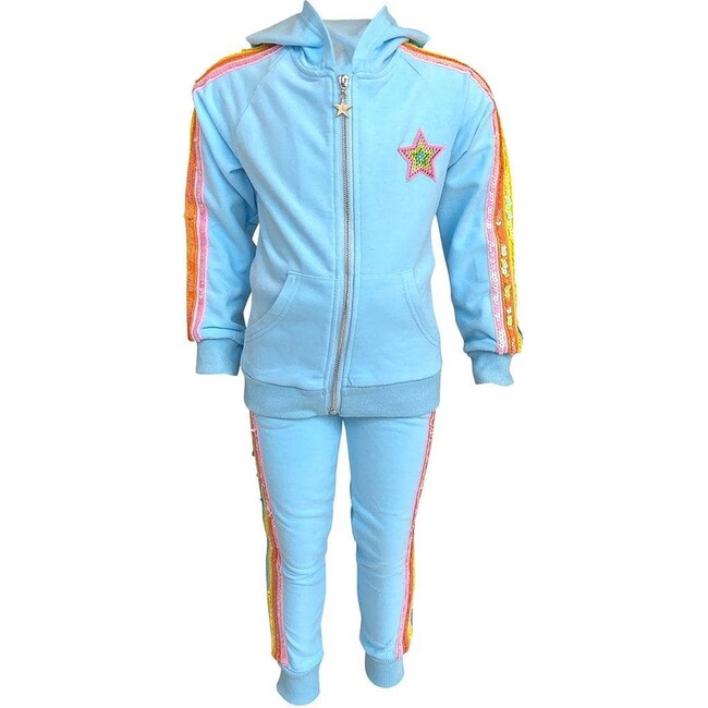 Rainbow Sequin Jogger Set, Baby Blue - Mixed Apparel Set - 1
