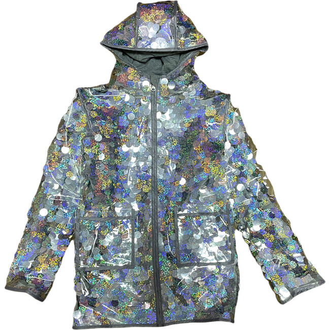 Paillette Iridescent Rain Jacket, Silver - Jackets - 1