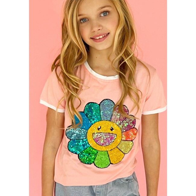 Happy Daisy Ringer T-Shirt, Pink - Shirts - 2