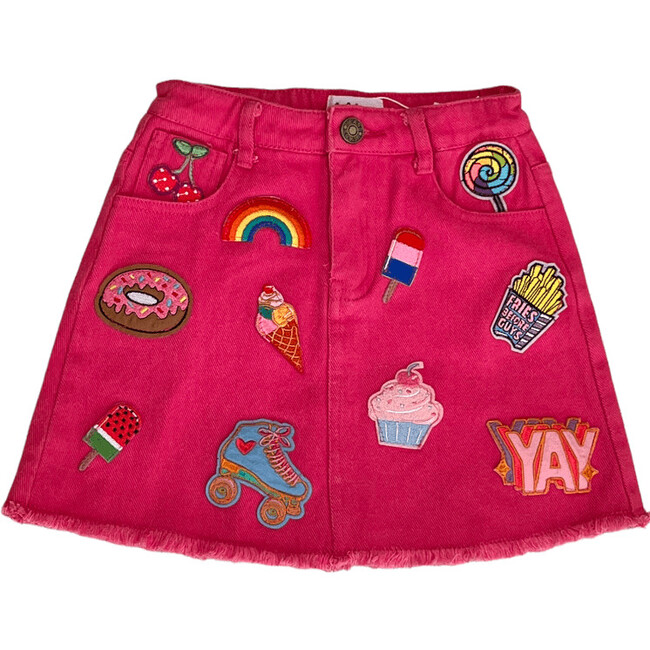 All About Patch Hot Pink Denim Skirt, Pink