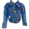 Beaded Crystal Fruit Crop Denim Jacket, Blue - Jackets - 1 - thumbnail