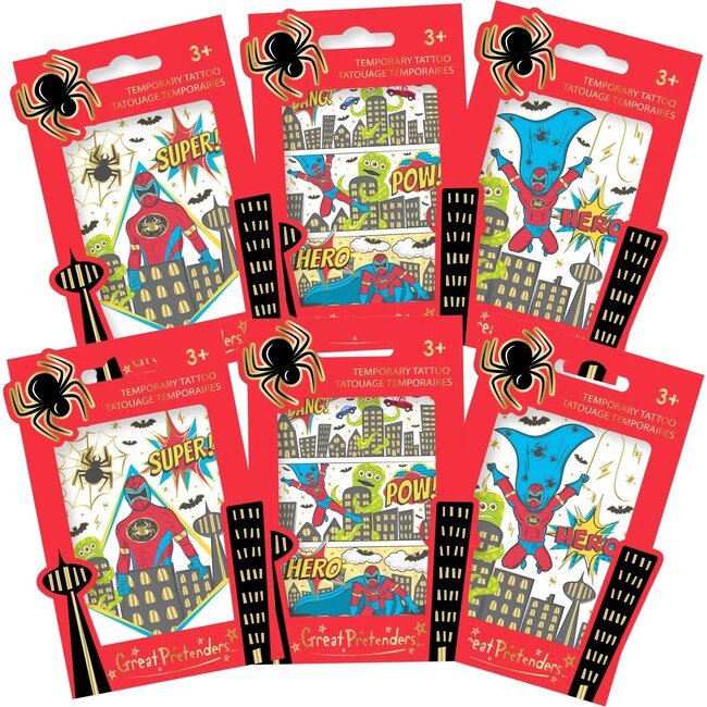 Superhero Single Assrt. Temporary Tattoos, 6pc Bundle - Costume Accessories - 1