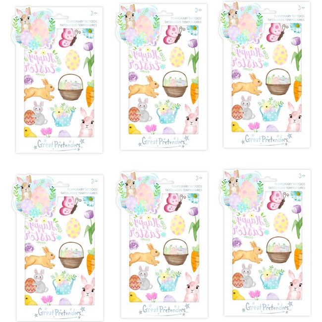 Adorable Easter Bunny Temporary Tattoos, 6pc Bundle - Costume Accessories - 1