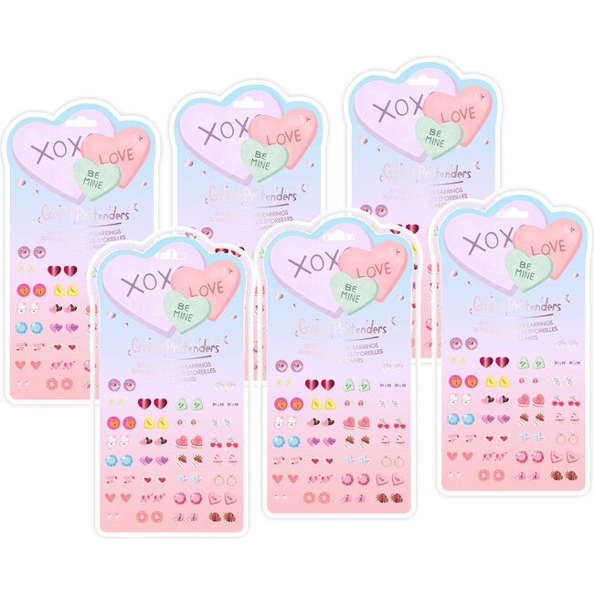 Candy Heart Valentine Stick on Earrings, 6pc Bundle - Costume Accessories - 1