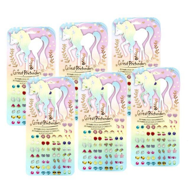 Whimsical Unicorn Stick on Earrings, 6pc Bundle - Costume Accessories - 1