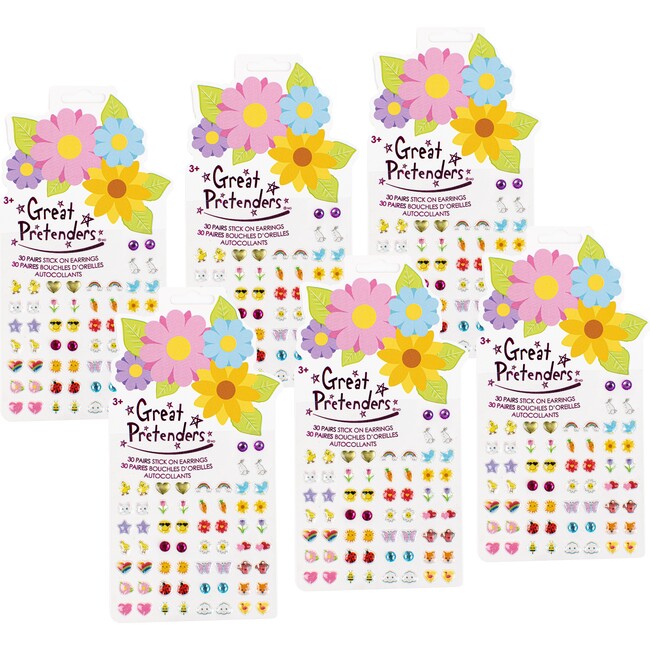 Adorable Spring Flowers Stick on Earrings, 6pc Bundle