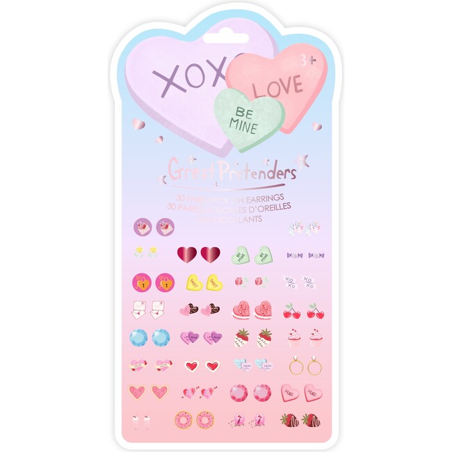 Candy Heart Valentine Stick on Earrings, 6pc Bundle - Costume Accessories - 2
