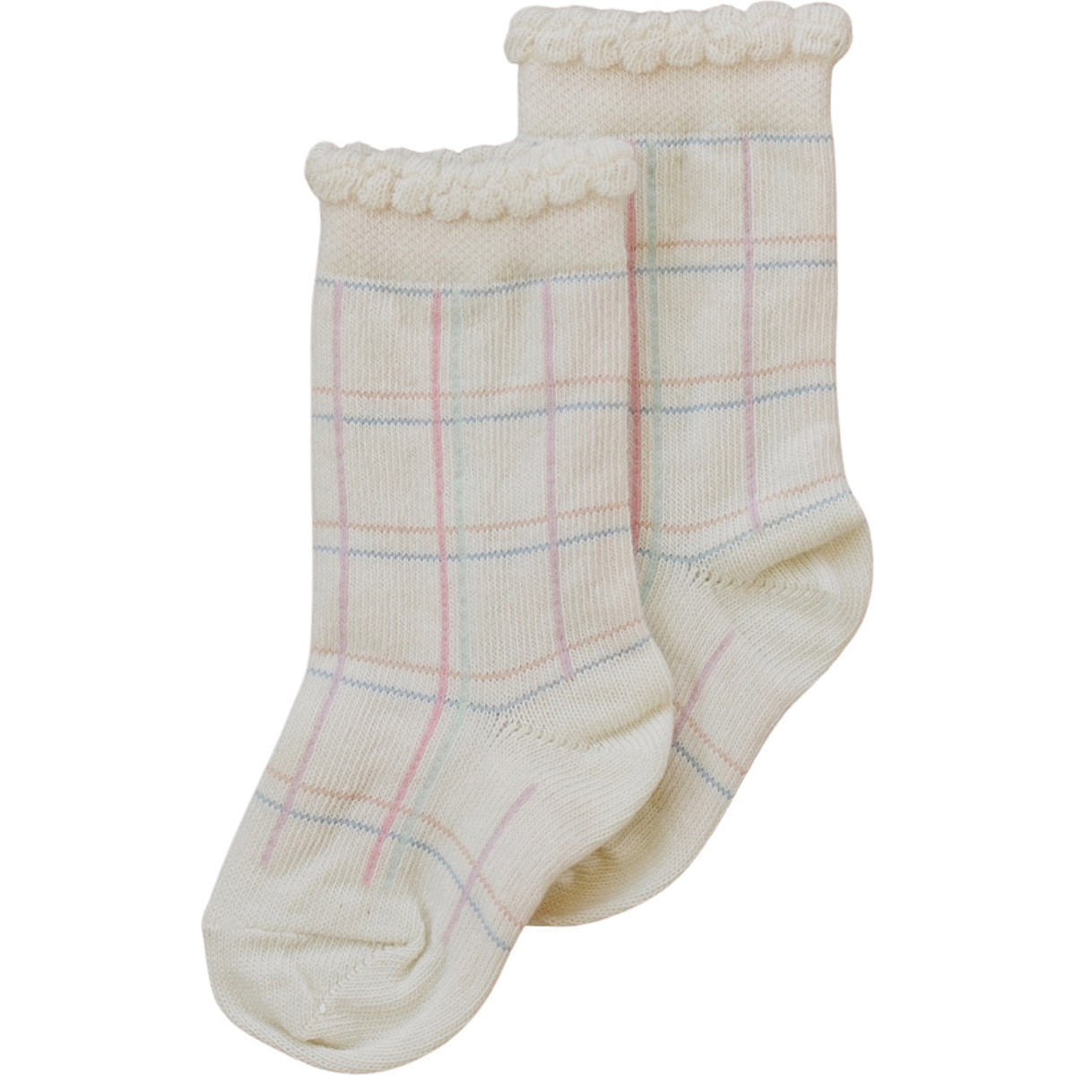 Sage Pastel Plaid Knee High, Cream - Socks - 1