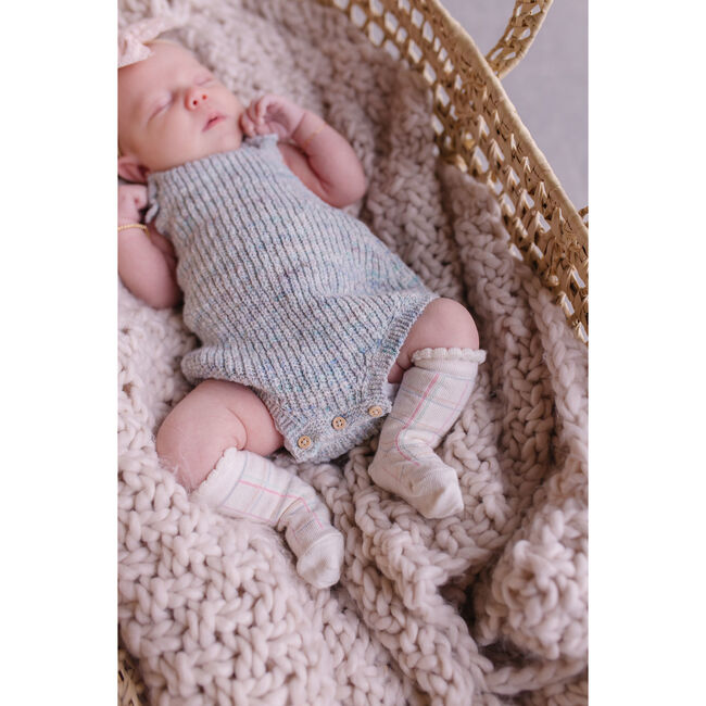 Sage Pastel Plaid Knee High, Cream - Socks - 2