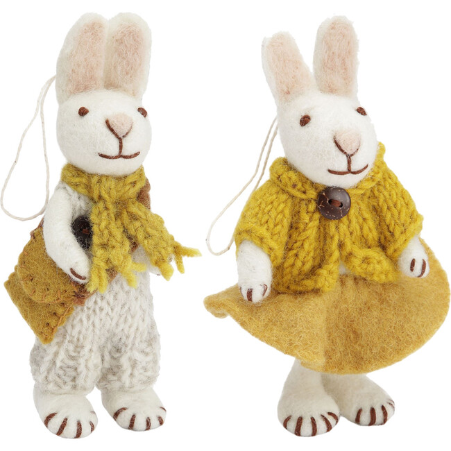 White Bunnies With Yellow Accessories