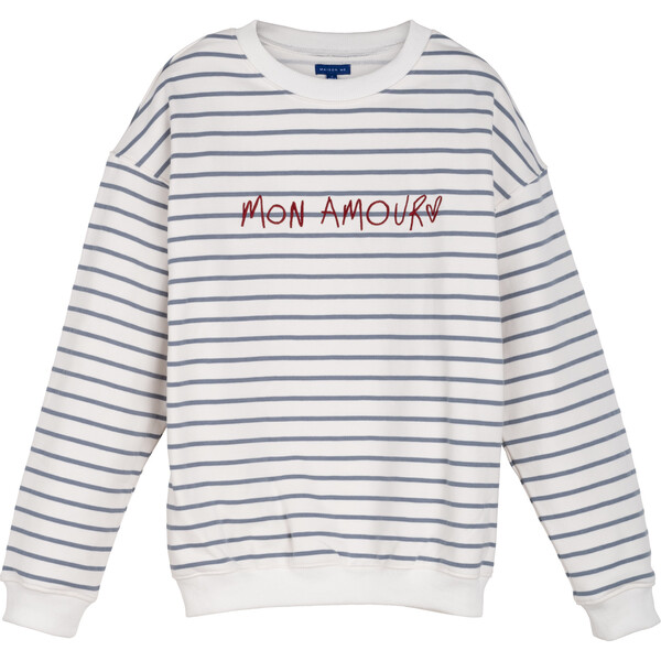 Women's Mon Amour Sweatshirt, Navy & Cream Stripe - Maison Me Mommy ...