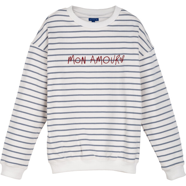 Women's Mon Amour Sweatshirt, Navy & Cream Stripe