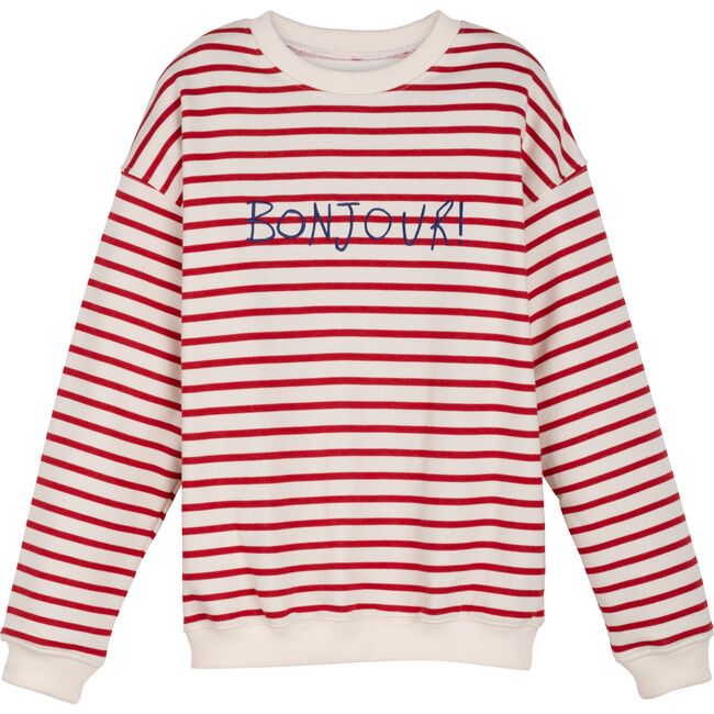 Women's Bonjour Sweatshirt, Red & Cream Stripe