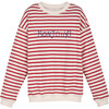 Women's Bonjour Sweatshirt, Red & Cream Stripe - Sweatshirts - 1 - thumbnail