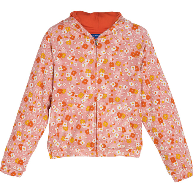 Florance Zip Front Hoodie, Coral Floral - Sweatshirts - 1