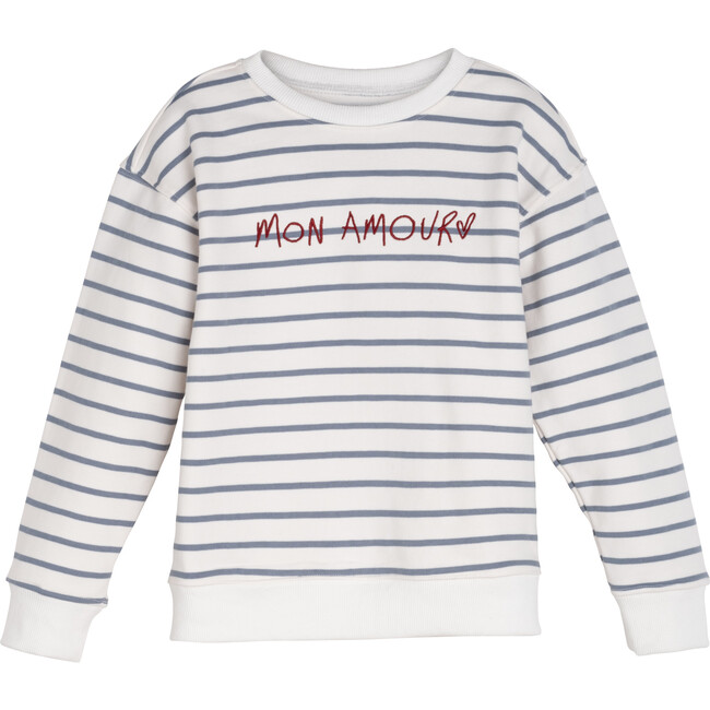 Mon Amour Sweatshirt, Navy & Cream Stripe - Sweatshirts - 1