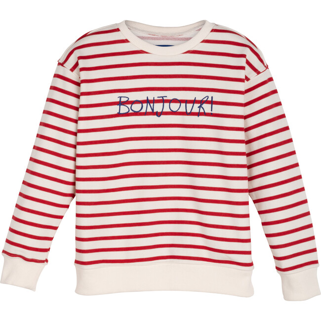 Bonjour Sweatshirt, Red & Cream Stripe