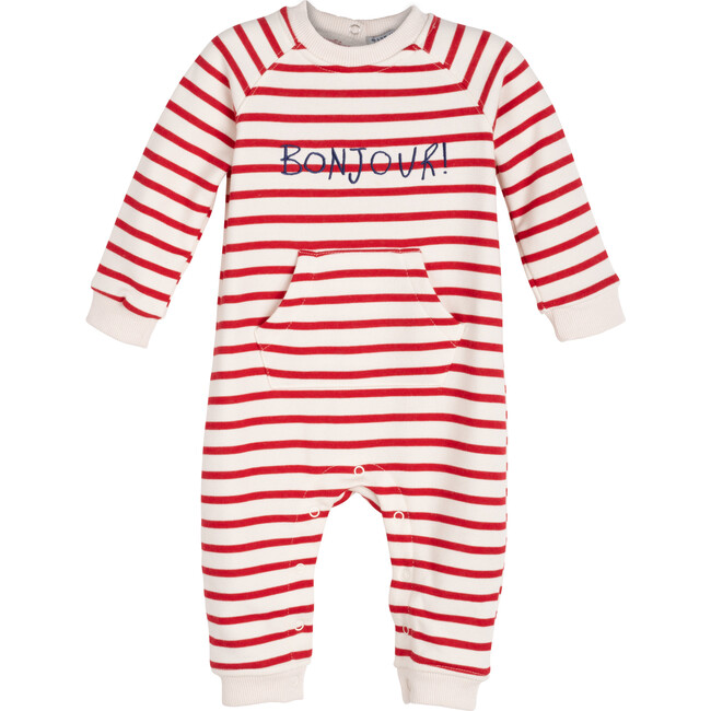 Baby Bonjour Coverall, Red & Cream Stripe - Rompers - 1