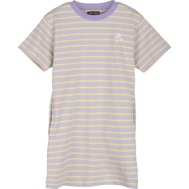 Tasia 90's T-shirt Dress, Lavender Lemon Stripe
