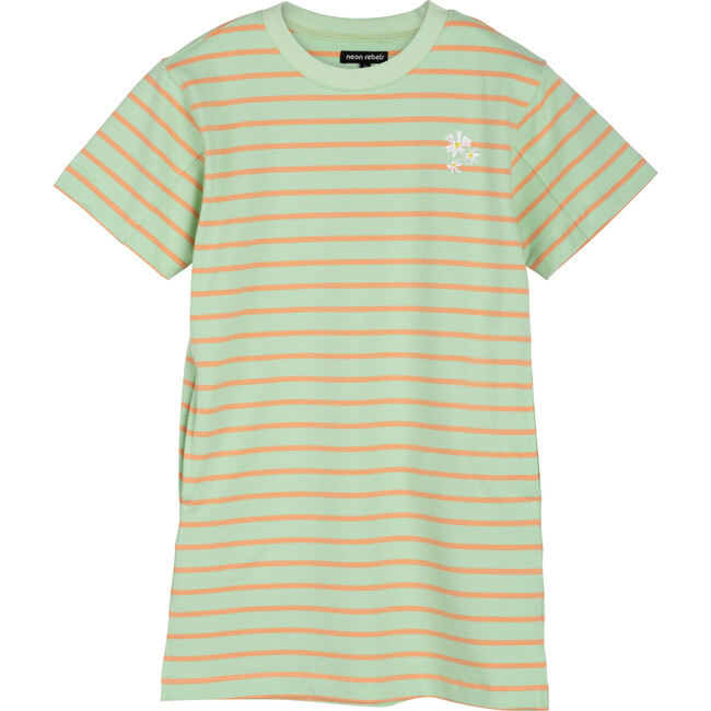 Tasia 90's T-shirt Dress, Mint Peach Stripe