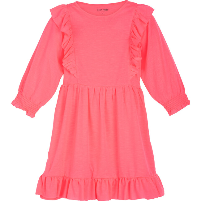 Darby Ruffle Dress, Neon Pink - Dresses - 1