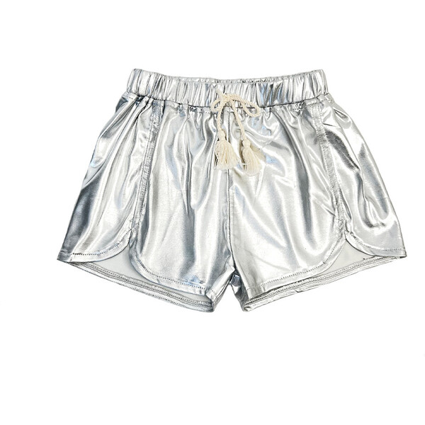 Millie Pull-On Metallic Shorts, Silver - Pink Chicken Shorts | Maisonette