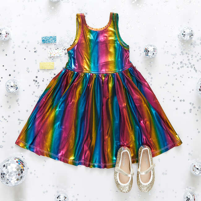 Liza Lame Low Scoop Back Dress, Dark Rainbow - Dresses - 3