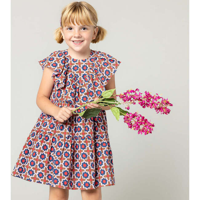 Raphaela Sleeveless Geometric Print Dress, Terracotta Tile - Dresses - 2