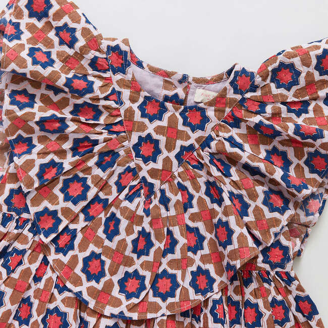 Raphaela Sleeveless Geometric Print Dress, Terracotta Tile - Dresses - 3