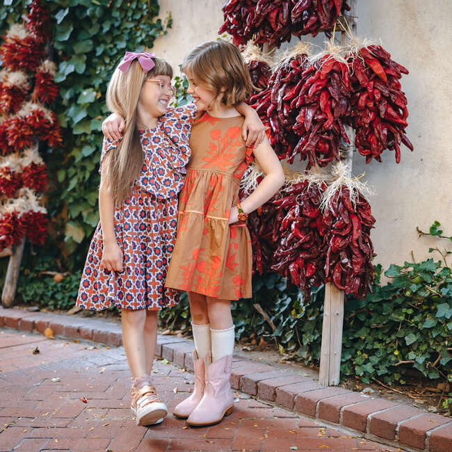 Raphaela Sleeveless Geometric Print Dress, Terracotta Tile - Dresses - 4