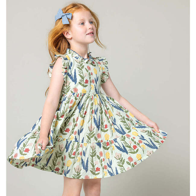 Jennifer Ruffle Neck Dress, Paper Floral - Dresses - 4