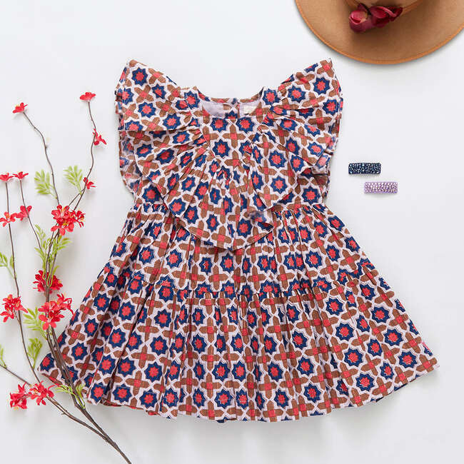 Raphaela Sleeveless Geometric Print Dress, Terracotta Tile - Dresses - 7