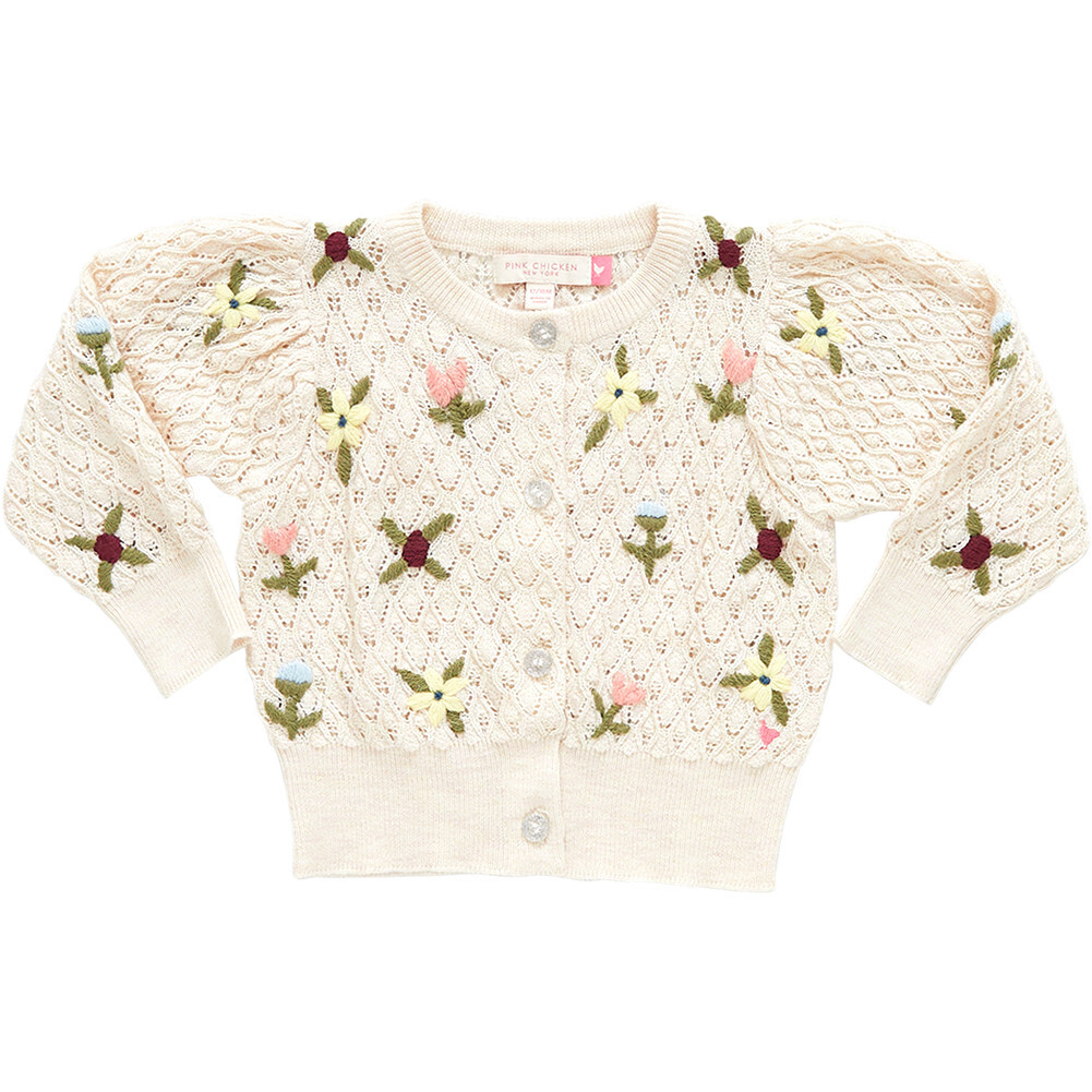 Constance Buttoned Sweater, Floral Embroidery - Sweaters - 1