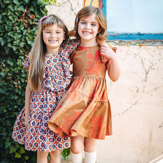 Polly 2-Tired Gathered Dress, Latte Botanical - Dresses - 3