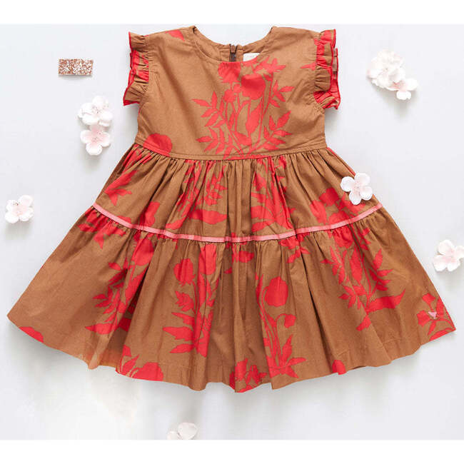 Polly 2-Tired Gathered Dress, Latte Botanical - Dresses - 6