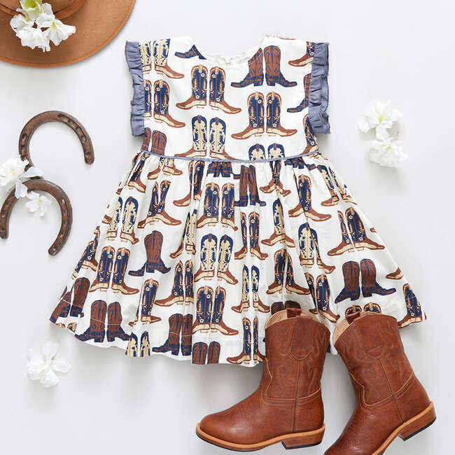 Nell Chambray Ruffle Trim Dress, Cowboy Boots - Dresses - 6