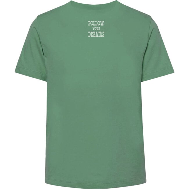 Follow Dreams Rib Knit Short Sleeve Crew Neck T-Shirt, Green - T-Shirts - 2