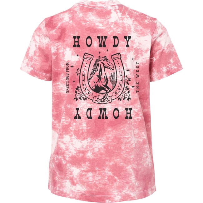 Howdy Western Short Sleeve Tie-Dye T-Shirt, Pink - T-Shirts - 2