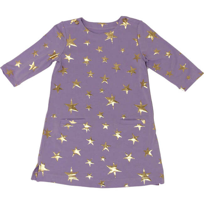 Elsie 3/4 Sleeve Star Print Dress, Purple And Gold
